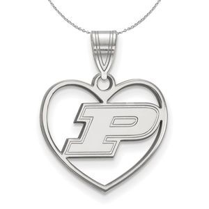 Sterling Silver Purdue Initial P Heart Necklace - 16 Inch